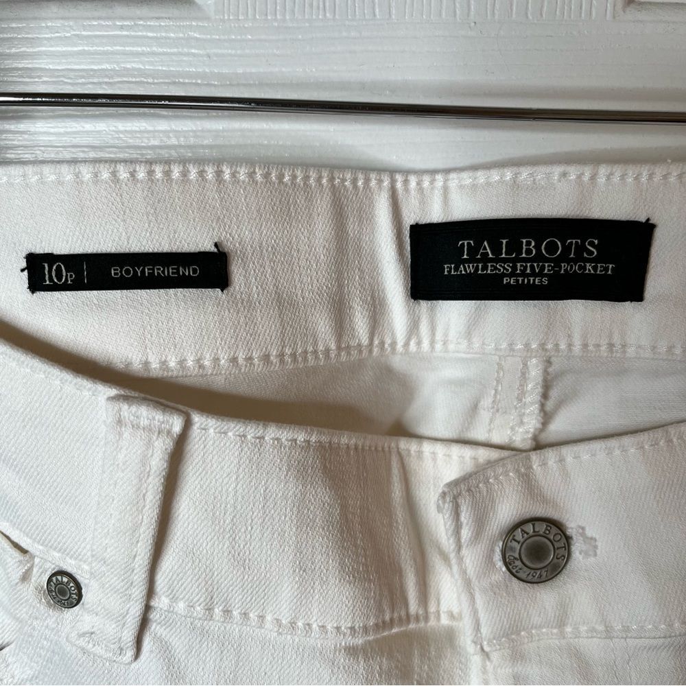 New Talbots Flawless Five-Pocket Boyfriend Denim Jeans Off-white Color Size 10P - Picture 6 of 8